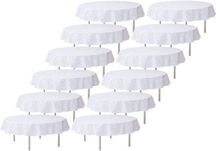 12x Bruiloft witte ronde tafelkleden/tafellakens 240 cm stof - Huwelijk/trouwerij decoratie ronde tafelkleden Opaque White Wedding - Witte tafeldecoraties - Wit thema