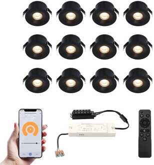 12x Cadiz - Mini LED spotjes 12V IP44 Zwart