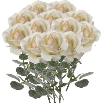 12x Creme Witte Rozen/roos Kunstbloemen 37 Cm - Kunstbloemen