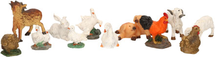 12x Decoratie beeldjes boerderijdieren dierenbeeldjes Multi