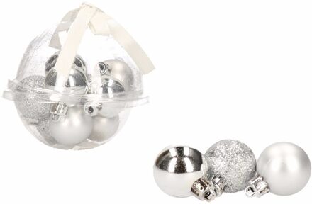 12x-delige mini kerstballenset zilver 3 cm - Kerstbal Zilverkleurig