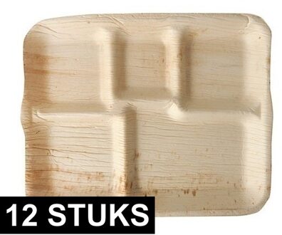 12x Duurzame biologisch afbreekbare 5-vaks borden palmblad 27cm
