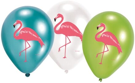 12x Flamingo feest ballonnen blauw/groen/wit - Ballonnen Multikleur