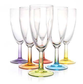 12x gekleurde champagne glazen - 140 ml - assorti gekleurd