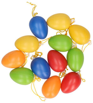 12x Gekleurde plastic eieren 4,5 cm Pasen hangdecoratie Multi