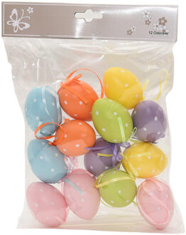 12x Gekleurde plastic/kunststof decoratie eieren/Paaseieren 6 cm - Feestdecoratievoorwerp