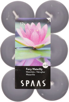 12x Geurtheelichtjes Fairy Waterlily/grijs 4,5 branduren - geurkaarsen