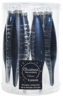 12x Glazen kerstballen pegels blauw 15 cm - Kersthangers