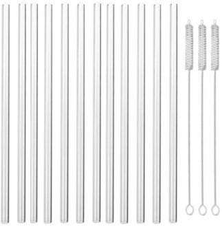 12x Glazen rietjes met ragers 20 cm - Drinkrietjes Transparant