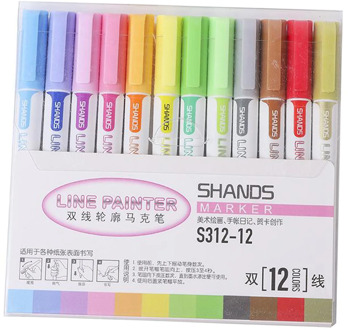 12x Glitter Double Line Outline Pen Writing Drawing Marker Pens for Art Painting