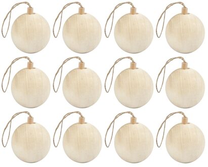 12x Houten kerstballen van licht hout Keizerin boom 6,4 cm - Kerstballen decoratie hangers