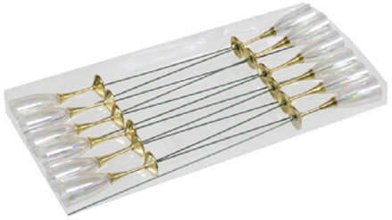 12x Kerststukje instekertjes met gouden champagneglazen 7,5 cm - Kerststukjes Goudkleurig