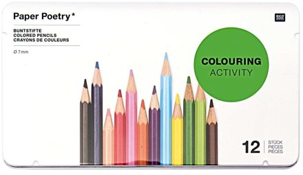 12x Kleur potloden in metalen doos