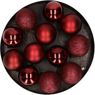 12x Kunststof kerstballen glanzend/mat donkerrood 6 cm kerstboom versiering/decoratie - Kerstbal