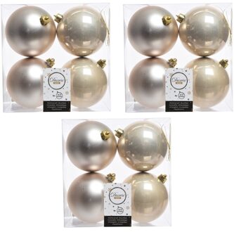 12x Kunststof kerstballen glanzend/mat Licht parel/champagne 10 cm kerstboom versiering/decoratie - Kerstbal Champagnekleurig
