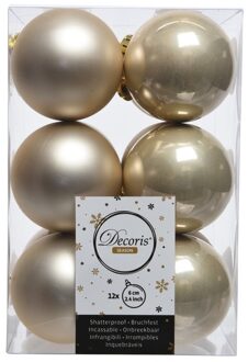 12x Kunststof kerstballen glanzend/mat licht parel/champagne 6 cm kerstboom versiering/decoratie - Kerstbal Champagnekleurig