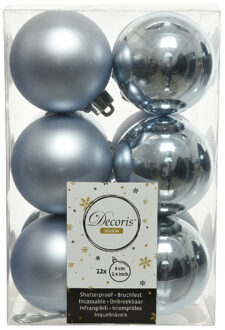 12x Kunststof kerstballen glanzend/mat lichtblauw 6 cm kerstboom versiering/decoratie - Kerstbal