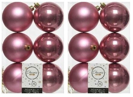 12x Kunststof kerstballen glanzend/mat oud roze 8 cm kerstboom versiering/decoratie - Kerstbal