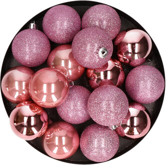 12x Kunststof kerstballen glanzend/mat roze 6 cm kerstboom versiering/decoratie - Kerstbal