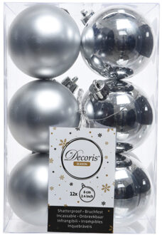 12x Kunststof kerstballen glanzend/mat zilver 6 cm kerstboom versiering/decoratie - Kerstbal Zilverkleurig