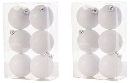 12x Kunststof kerstballen glitter wit 8 cm kerstboom versiering/decoratie - Kerstbal
