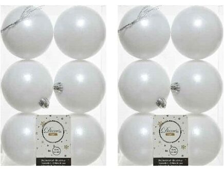 12x Kunststof kerstballen mat winter wit 8 cm kerstboom versiering/decoratie - Kerstbal