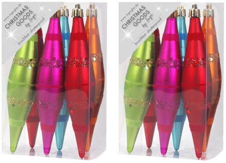 12x Kunststof kersthangers pegels kerstballen gekleurd 15 cm