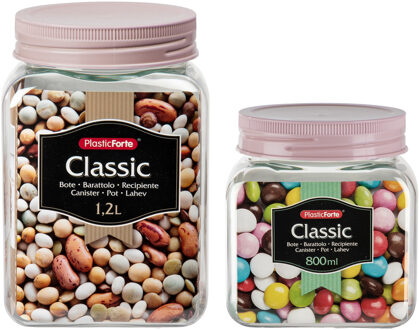 12x kunststof keuken voorraadpotten - weckpotten - 0.8 en 1.2 liter - roze