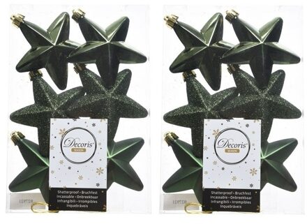 12x Kunststof sterren kerstballen glans/mat/glitter donkergroen 7 cm kerstboom versiering/decoratie - Kersthangers