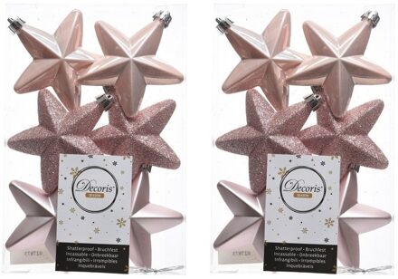 12x Kunststof sterren kerstballen glans/mat/glitter lichtroze 7 cm kerstboom versiering/decoratie - Kersthangers