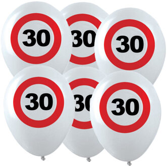 12x Leeftijd verjaardag ballonnen met 30 jaar stopbord opdruk 28 cm - Ballonnen Wit