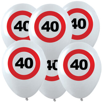 12x Leeftijd verjaardag ballonnen met 40 jaar stopbord opdruk 28 cm - Ballonnen Wit