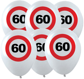 12x Leeftijd verjaardag ballonnen met 60 jaar stopbord opdruk 28 cm - Ballonnen Wit