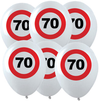 12x Leeftijd verjaardag ballonnen met 70 jaar stopbord opdruk 28 cm - Ballonnen Wit