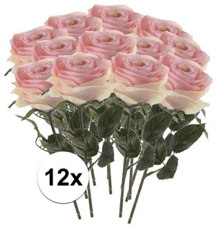 12x Licht Roze Rozen Simone Kunstbloemen 45 Cm - Kunstbloemen