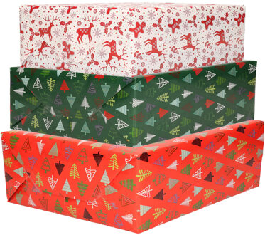 12x luxe kerst cadeaupapier rollen in 3-stijlen - Cadeaupapier