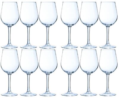12x Luxe wijnglazen voor rode wijn 370 ml - Wijnglazen Transparant