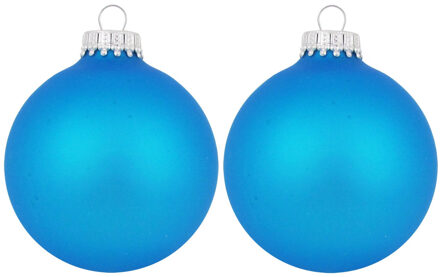 12x Matte intens blauwe kerstballen van glas 7 cm - Kerstbal