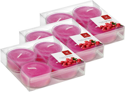 12x Maxi geurtheelichtjes cranberry/roze 8 branduren - Geurkaarsen cranberrygeur/veenbessengeur - Grote waxinelichtjes