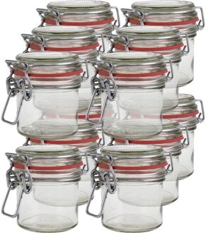 12x Mini weckpot/inmaakpot 100 ml met rode rubberen ring, klepdeksel en beugelsluiting - Kruidenpotjes - Weckpotten - Inmaakpotten - Voorraadbussen