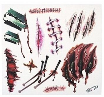 12x Nep tattoos horror/halloween verkleed bloed en wonden