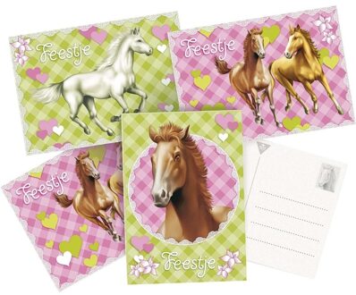12x Paarden themafeest uitnodigingen/kaarten Multi