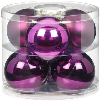 12x Paarse glazen kerstballen 10 cm glans en mat