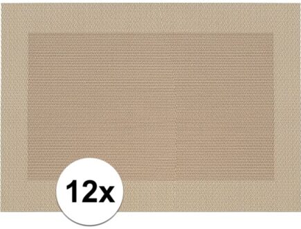 12x Placemats beige/bruin geweven/gevlochten met rand 45 x 30 cm - Bruine placemats/onderleggers tafeldecoratie - Tafel dekken