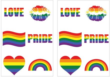12x Regenboog gay pride kleuren nep tattoos/tatoeages 5 x 5 cm - Regenboogvlag LHBT accessoires