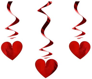 12x Rode hartjes rotorspiralen hangdecoratie 60 cm