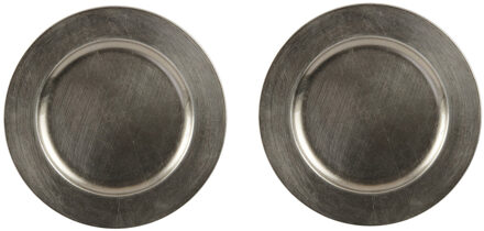 12x Ronde diner/kerstdiner borden/onderborden graniet groen glimmend 33 cm