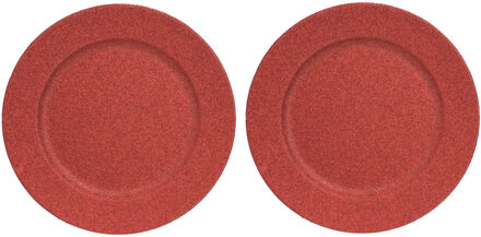 12x Ronde kerstdiner/diner onderborden rood met glitters 33 cm