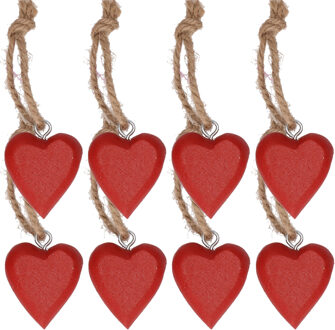 12x Rood hartje aan touwtje 5 cm