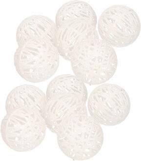12x Rotan kerstballen wit met glitters 5 cm kerstboomversiering